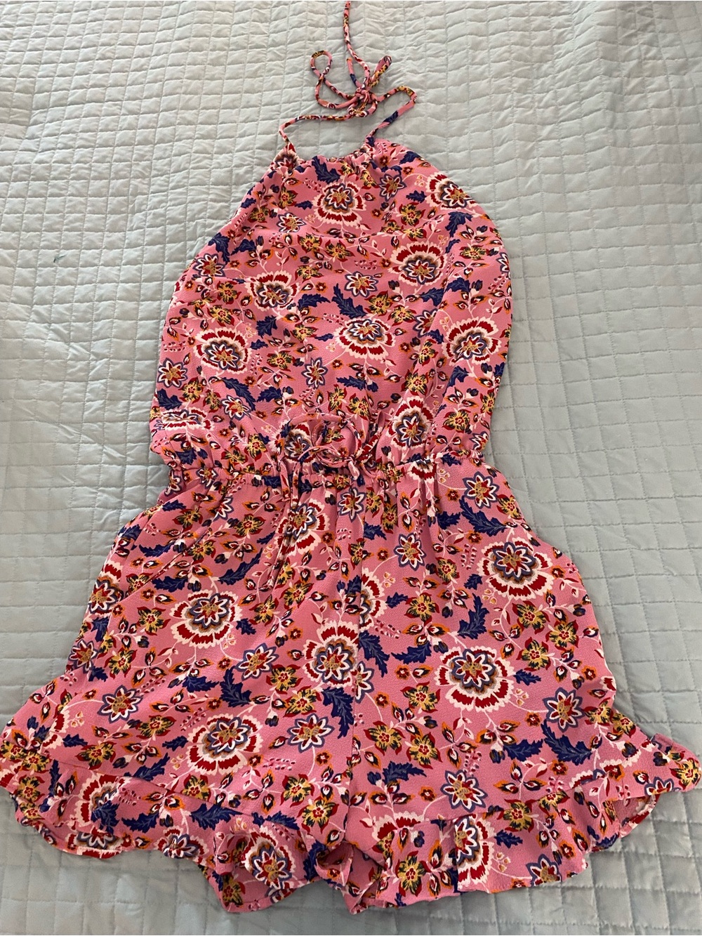 Lulu's Pink Floral Halter Romper